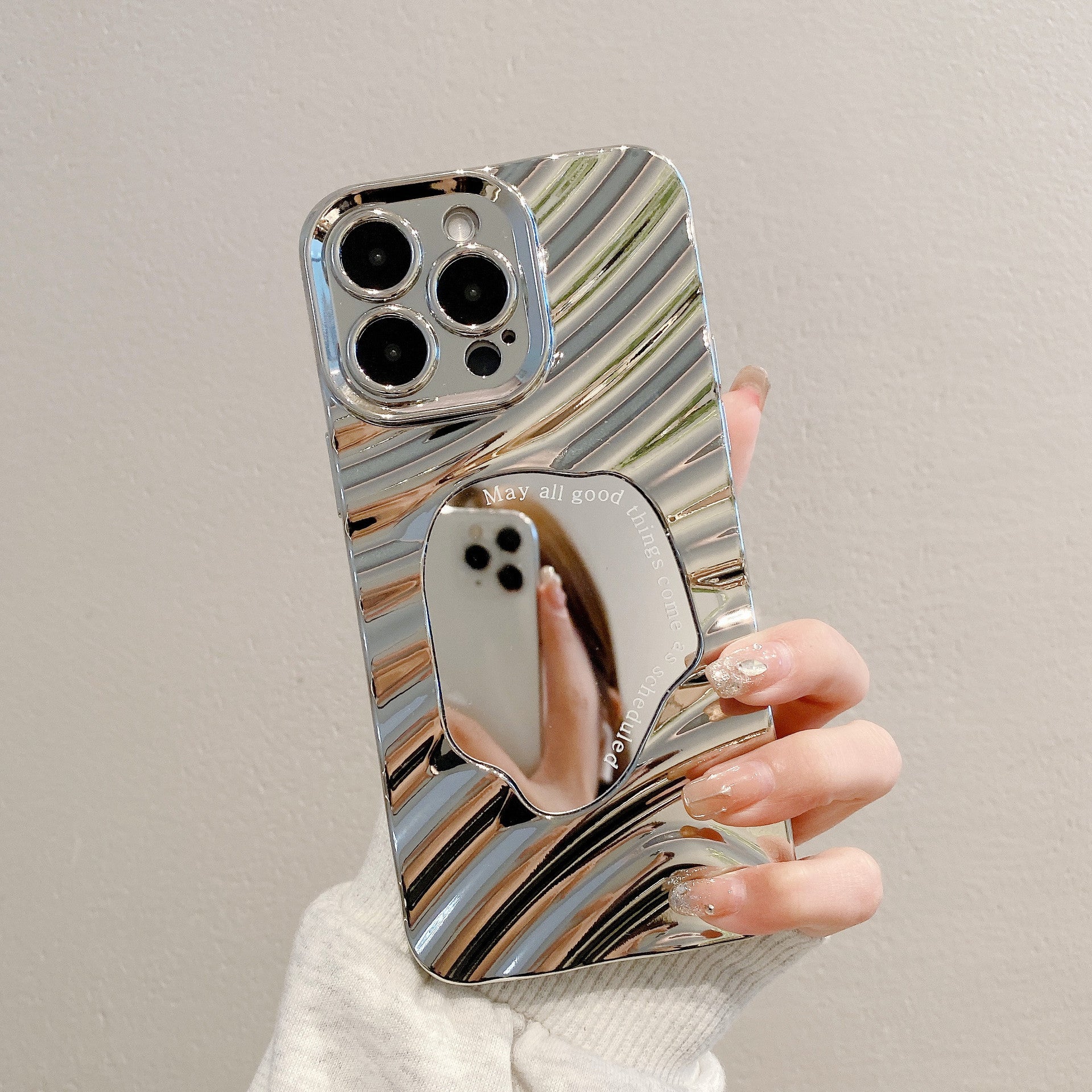 Advanced Silver Applicable To 16 Protective Case 15PROMAX Water Ripple Mirror Drop-resistant Phone Case