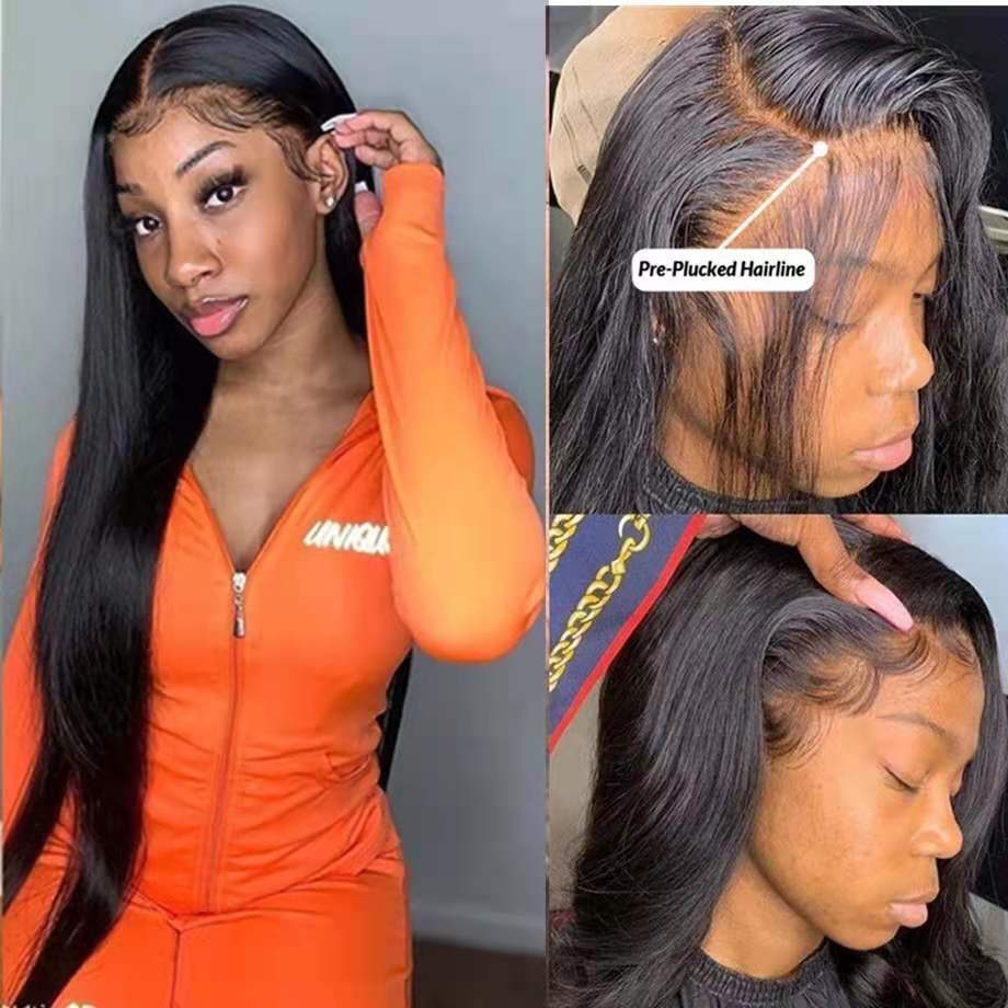 Mid-length Straight Hair Hand-woven Front Lace Synthetic Wigs