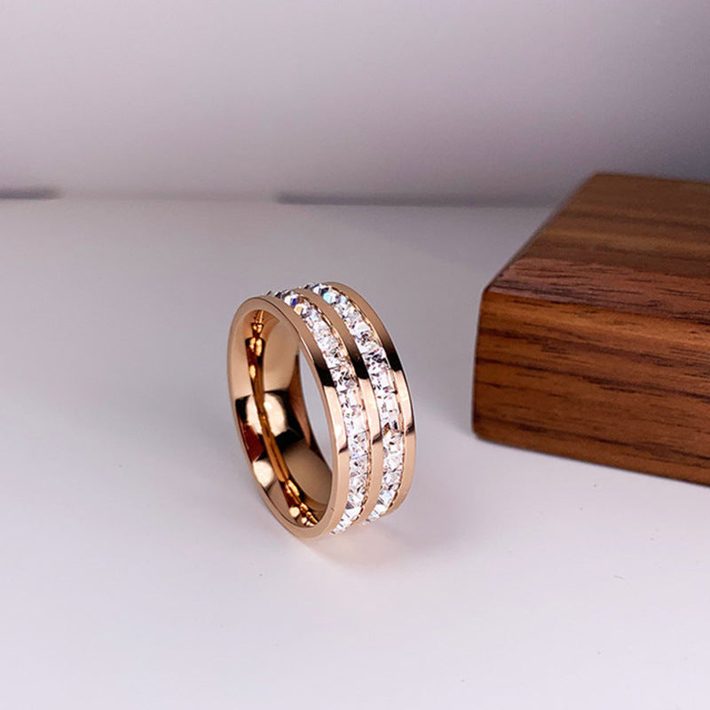 INS Rings Titanium Steel Couple Single And Double Row Diamond Ring