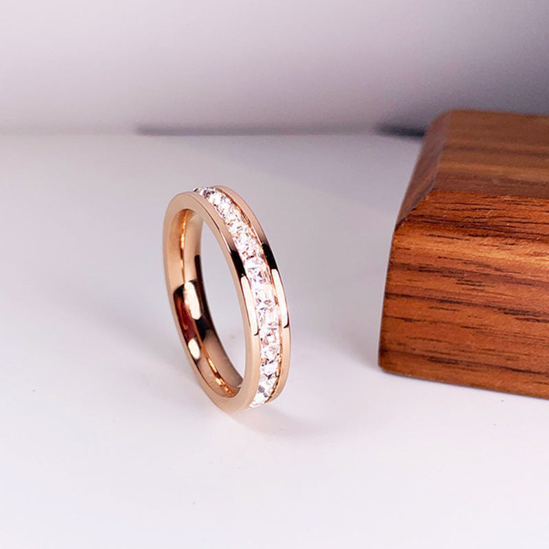 INS Rings Titanium Steel Couple Single And Double Row Diamond Ring